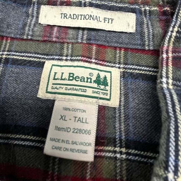 LL Bean Green Gray Scotch Plaid Mens XLT Traditional Fit‎ Flannel Shirt Shacket - Picture 4 of 11